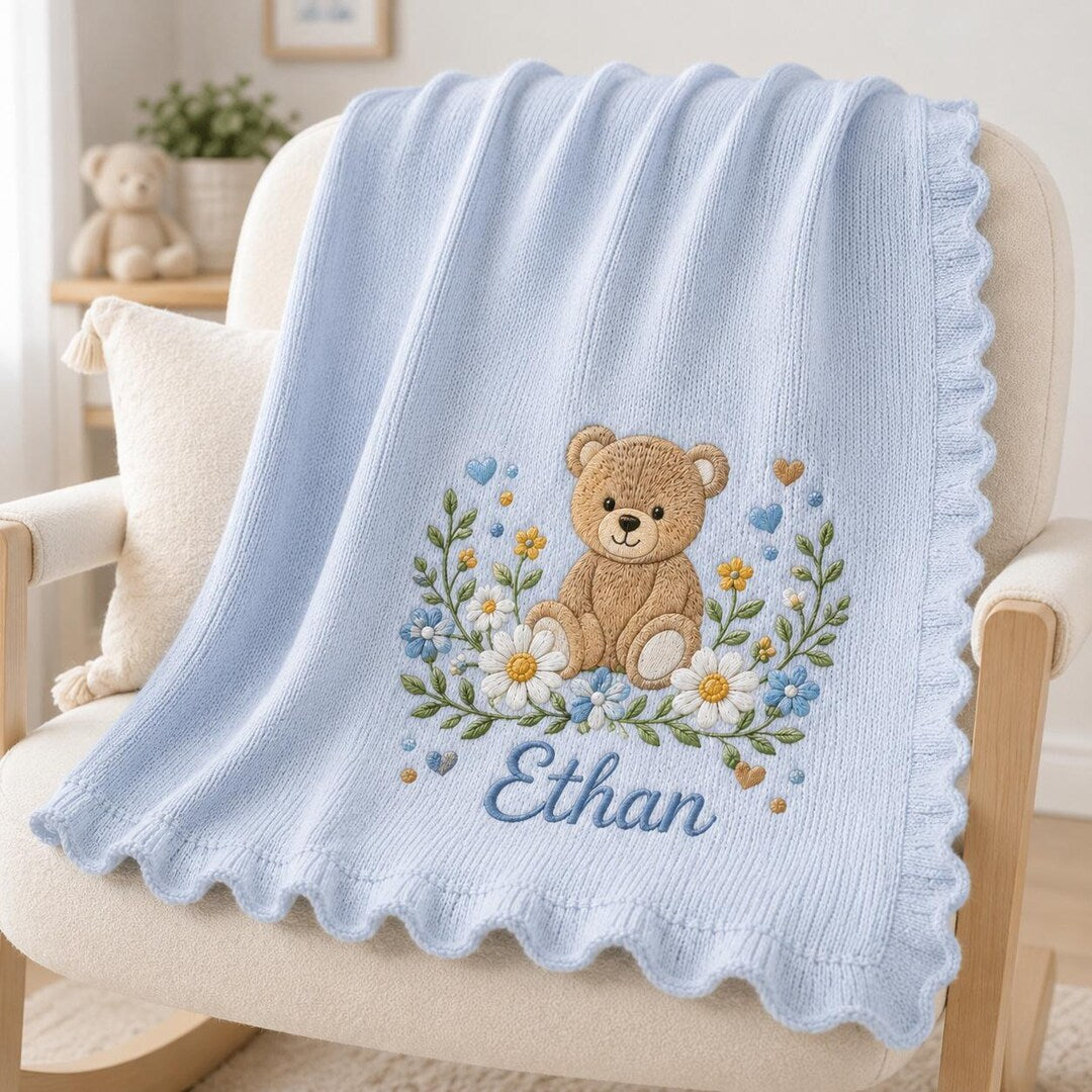 Botanical Teddy Bear Name Blanket
