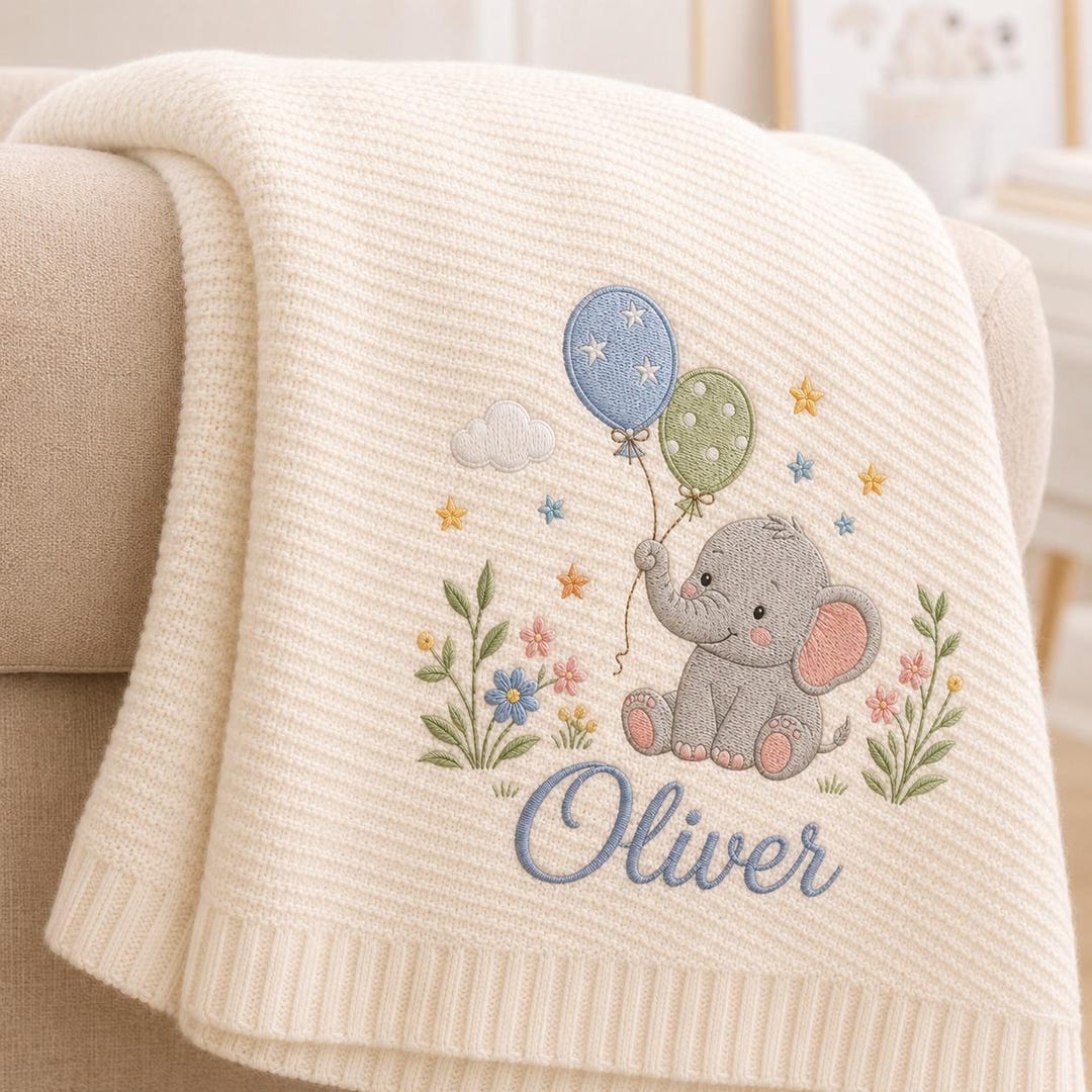 Elephant Balloon Name Blanket