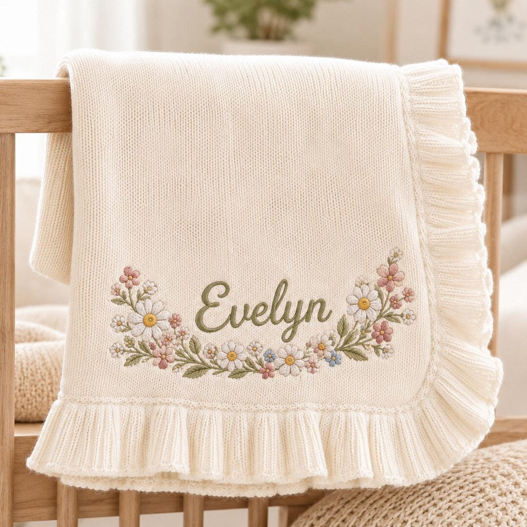 Delicate Floral Wreath Name Blanket