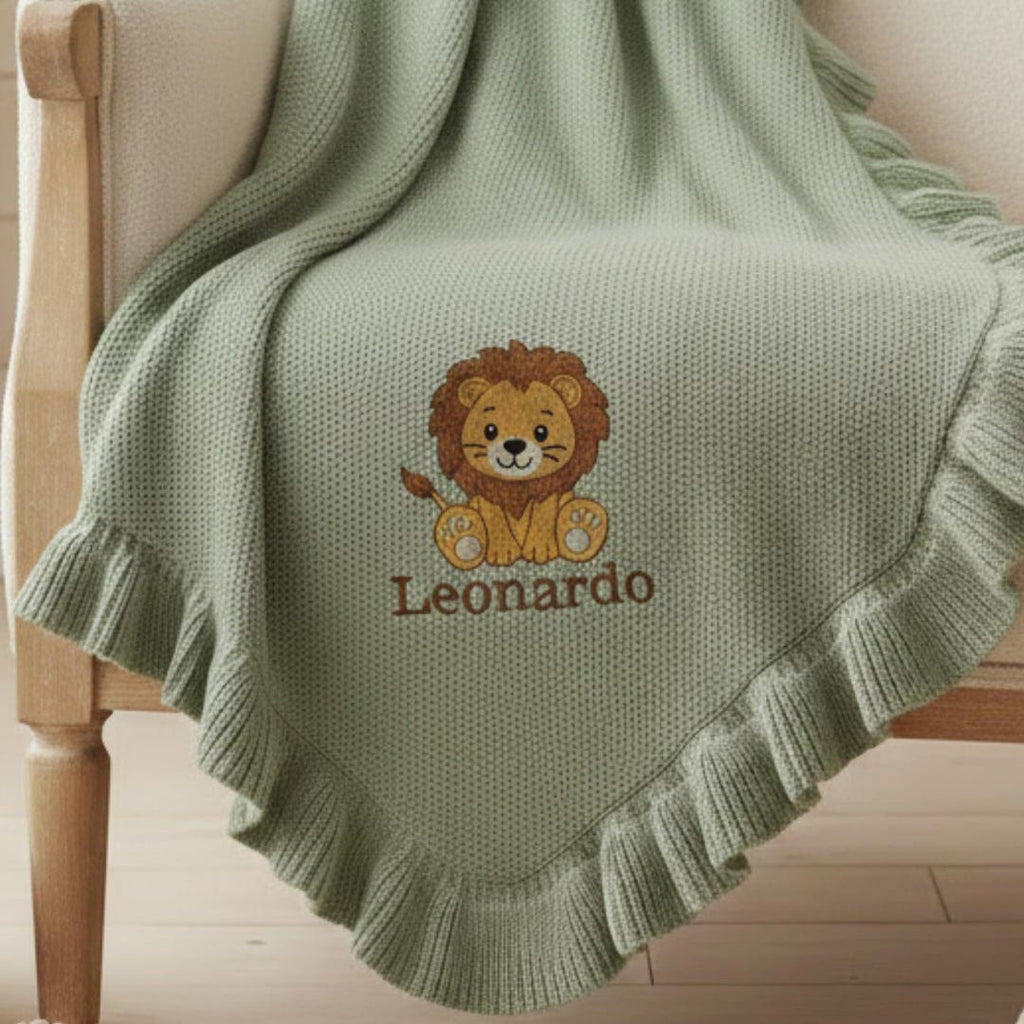 Custom Lion Baby Blanket, Personalized Embroidered Baby Name Blanket, Safari Nursery Decor,Newborn Gift,Baby Shower Gift,Cotton Baby Blanket