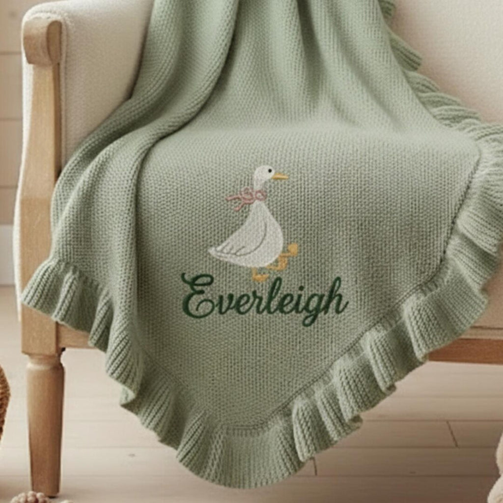 Personalized Embroidered Baby Goose Blanket, Cotton Baby Name Blanket, Safari Nursery Decor, Newborn Goose Name Blanket, Baby Shower Gift
