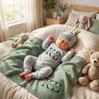 Personalized Organic Cotton Baby Name Outfit Set with Knit Blanket, Newborn Romper & Hat, Coming Home Gift Set