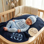 Personalized Embroidered Newborn Outfit Set with Blanket, Custom Baby Bodysuit & Hat, Newborn Gift, Coming Home Set, Baby Shower Keepsake