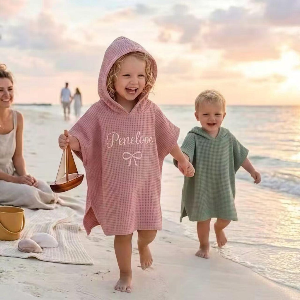 Customized Monogram Beach Hooded Towel, Personalized Hooded Towel for Kids, First Birthday Present, Summer Vacation Gift for Toddler & Baby