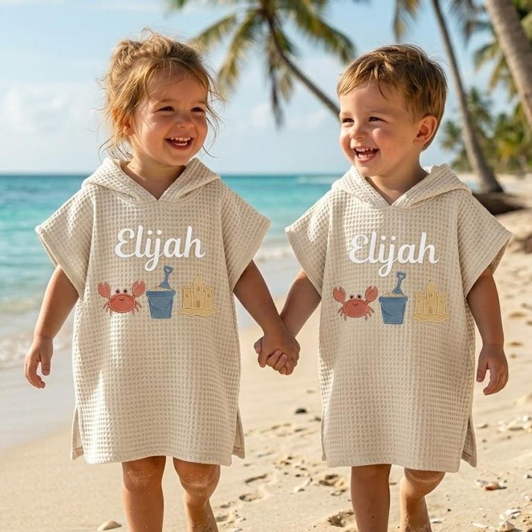 Personalisiertes Kinder Strandtuch, Waffelbaumwolle Strandponcho, Sommer Reisehandtuch, Babyparty Geschenk, Kleinkind Badetuch