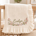 Personalized Wreath Baby Blanket, Custom Name Soft Knit Blanket, Wildflower Newborn Blanket, Nursery Gift