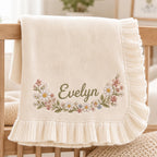 Personalized Wreath Baby Blanket, Custom Name Soft Knit Blanket, Wildflower Newborn Blanket, Nursery Gift