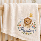 Personalized Embroidered Baby Blanket, Custom Lion Name Soft Knit Blanket, Minimal Nursery Newborn Blanket, Nursery Gift
