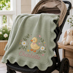 Cute Duck Personalized Embroidered Baby Blanket, Floral Custom Name Soft Knit Blanket, Minimal Nursery Newborn Blanket, Baby Blanket