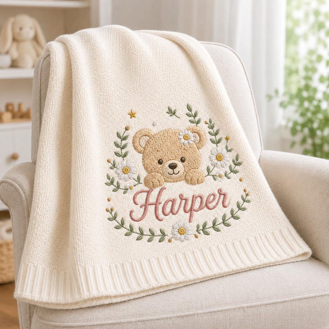Personalisierte Babydecke mit Teddybär