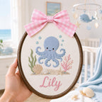 Personalized Baby Name Sign, Ocean Nursery Decor, Custom Embroidered Name Hoop, Octopus Baby Shower Gift, Coastal Room Decor