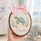Personalized Turtle Baby Name Sign, Ocean Nursery Decor, Custom Embroidered Hoop Art, Nautical Baby Room Gift
