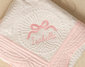Personalized Baby Blanket with Name, Embroidered Monogram Baby Blanket, Cotton Baby Quilt Blanket,Baby Shower Gift,Keepsake Heirloom Quilt