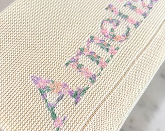 Embroidered Name Baby Blanket: Soft Cotton Knit, Floral Design,Personalized Christmas Baby Gift