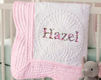 Custom Embroidered Baby Blanket, Floral Baby Blanket, Boho Baby Name Blanket, Baby Shower Gift, Baby Birthday Gift, Keepsake Heirloom Quilt