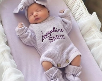 Personalized Embroidered Baby Romper, Baby Cotton Romper, Coming Home Outfit, Newborn Name Romper, Baby Shower Gift, First Birthday Gift