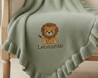Custom Lion Baby Blanket, Personalized Embroidered Baby Name Blanket, Safari Nursery Decor,Newborn Gift,Baby Shower Gift,Cotton Baby Blanket