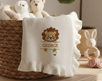 Personalized Baby Lion Blanket, Embroidered Baby Name Blanket, Safari Blanket, Baby Shower Gift, Animal Newborn Blanket, First Birthday Gift