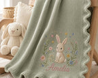 Embroidered Baby Name Ruffle Blanket, Custom Name Soft Knit Blanket, Soft Floral Newborn Blanket, Nursery Gift