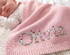 Personalized Baby Blanket with Floral Name, Embroidered Flower Name Baby Blanket, Newborn Cotton Blanket, Baby Shower Gift, Nursery Keepsake
