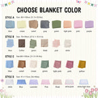 May include: A chart displaying various blanket colors, including blue, cream, camel, gray, green, light pink, pink, purple, coffee, khaki, white, and yellow. The blankets are shown in different styles and sizes, with measurements in inches
