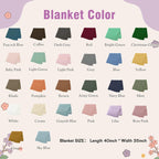 May include: A color chart displays various blanket colors, including Peacock Blue, Coffee, and Dark Gray. The blankets are folded, showcasing a range of hues from Baby Pink to Rose Pink. The text indicates the blanket size is 40 inches lon