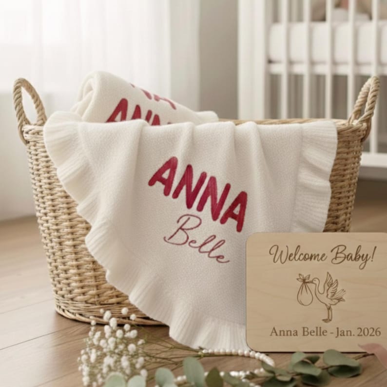 Personalized Baby Blanket with Name, Embroidered Newborn Blanket, Cotton Baby Blanket, Nursery Keepsake,Baby Shower Gift,First Birthday Gift image 3
