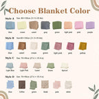 May include: Image displays a color chart for blankets, with options in various styles and colors. The text "Choose Blanket Color" is at the top. Styles A and B are 80 x 100 cm (31.5 x 39.4 in), and styles C and D are 70 x 90 cm (27.6 x 35.