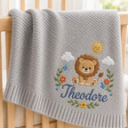Personalized Embroidered Baby Blanket, Custom Lion Name Soft Knit Blanket, Minimal Nursery Newborn Blanket, Nursery Gift image 2