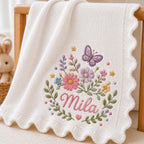 Floral Personalized Embroidered Baby Blanket, Cute Butterfly Soft Knit Blanket, Wildflower Newborn Blanket, Nursery, Baby Blanket image 2