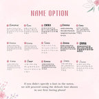 May include: A font selection chart titled NAME OPTION featuring fifteen distinct black typeface styles labeled F1 through F15. Each style displays the name Emma followed by the full uppercase and lowercase alphabet. Text at the bottom prov