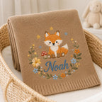 Personalized Embroidered Baby Blanket, Custom Name Soft Knit Blanket, Soft Floral Fox Newborn Blanket, Cotton Newborn Gift image 7