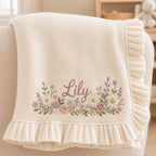 Daisy Wildflower Baby Blanket with Custom Name, Personalized Blue Knit Blanket, Floral Border Newborn Nursery Gift image 5