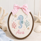 Custom Seahorse Baby Name Sign, Ocean Nursery Decor, Embroidered Name Hoop, Baby Shower Gift, Coastal Nursery image 8