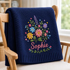 Colorful Floral Personalized Embroidered Baby Blanket, Custom Name Soft Knit Blanket, Wildflower Newborn Blanket, Baby Gift image 7