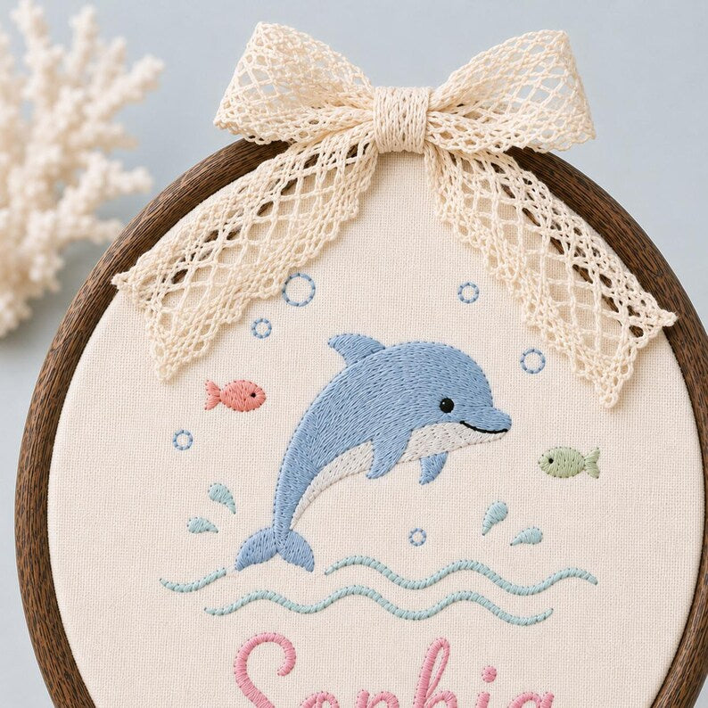 Ocean Inspired Baby Name Sign, Personalized Coastal Nursery Decor, Embroidered Name Hoop, Nautical Baby Room Wall Art, Baby Shower Gift image 9