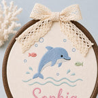 Ocean Inspired Baby Name Sign, Personalized Coastal Nursery Decor, Embroidered Name Hoop, Nautical Baby Room Wall Art, Baby Shower Gift image 9