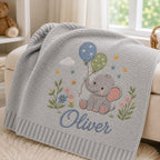 Elephant Baby Blanket with Custom Name, Personalized Balloon Nursery Blanket, Soft Knit Newborn Keepsake Gift image 9