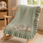 Daisy Wildflower Baby Blanket with Custom Name, Personalized Blue Knit Blanket, Floral Border Newborn Nursery Gift image 11