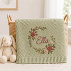 Personalized Baby Name Blanket, Embroidered Floral Knit Baby Blanket, Custom Newborn Girl Gift, Baby Shower Gift, Nursery Keepsake image 11