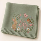 Personalized Baby Blanket with Name, Embroidered Floral Bunny Design, Soft Knit Custom Baby Girl Gift, Newborn Keepsake, Baby Shower Gift image 2