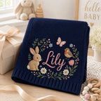 Personalized Baby Blanket with Name, Embroidered Floral Bunny Design, Soft Knit Custom Baby Girl Gift, Newborn Keepsake, Baby Shower Gift image 11