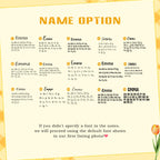 May include: A font selection chart titled NAME OPTION featuring fifteen distinct styles labeled F1 through F15. Each option displays the name Emma followed by the full alphabet in both uppercase and lowercase letters. Text at the bottom reads: If yo